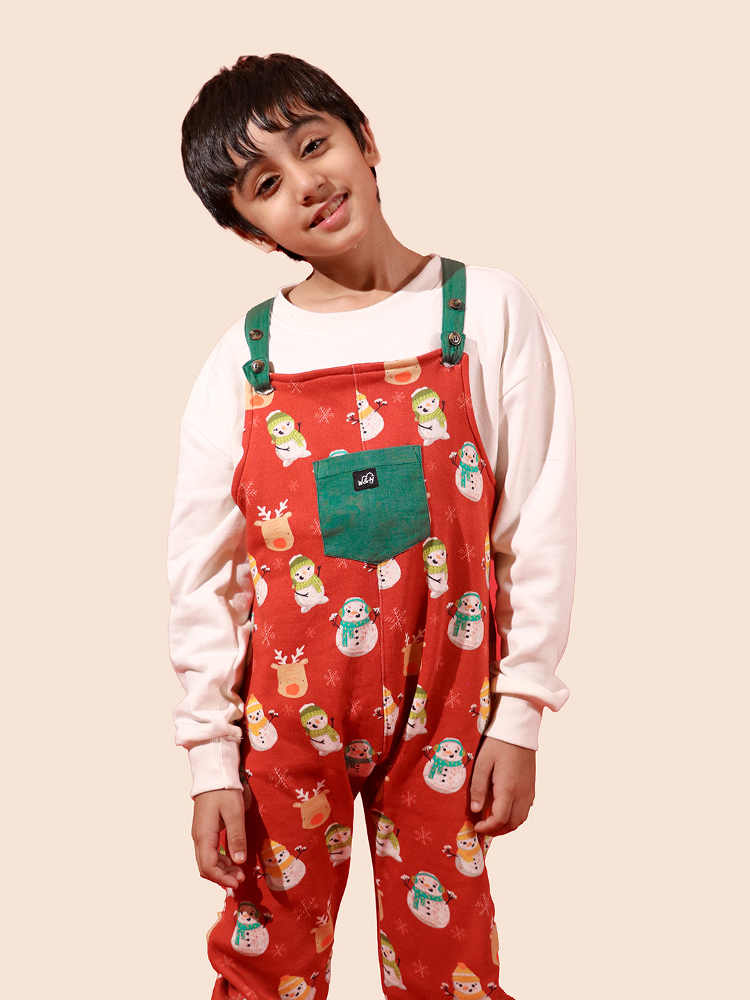 Red Snowman Cotton Dungaree