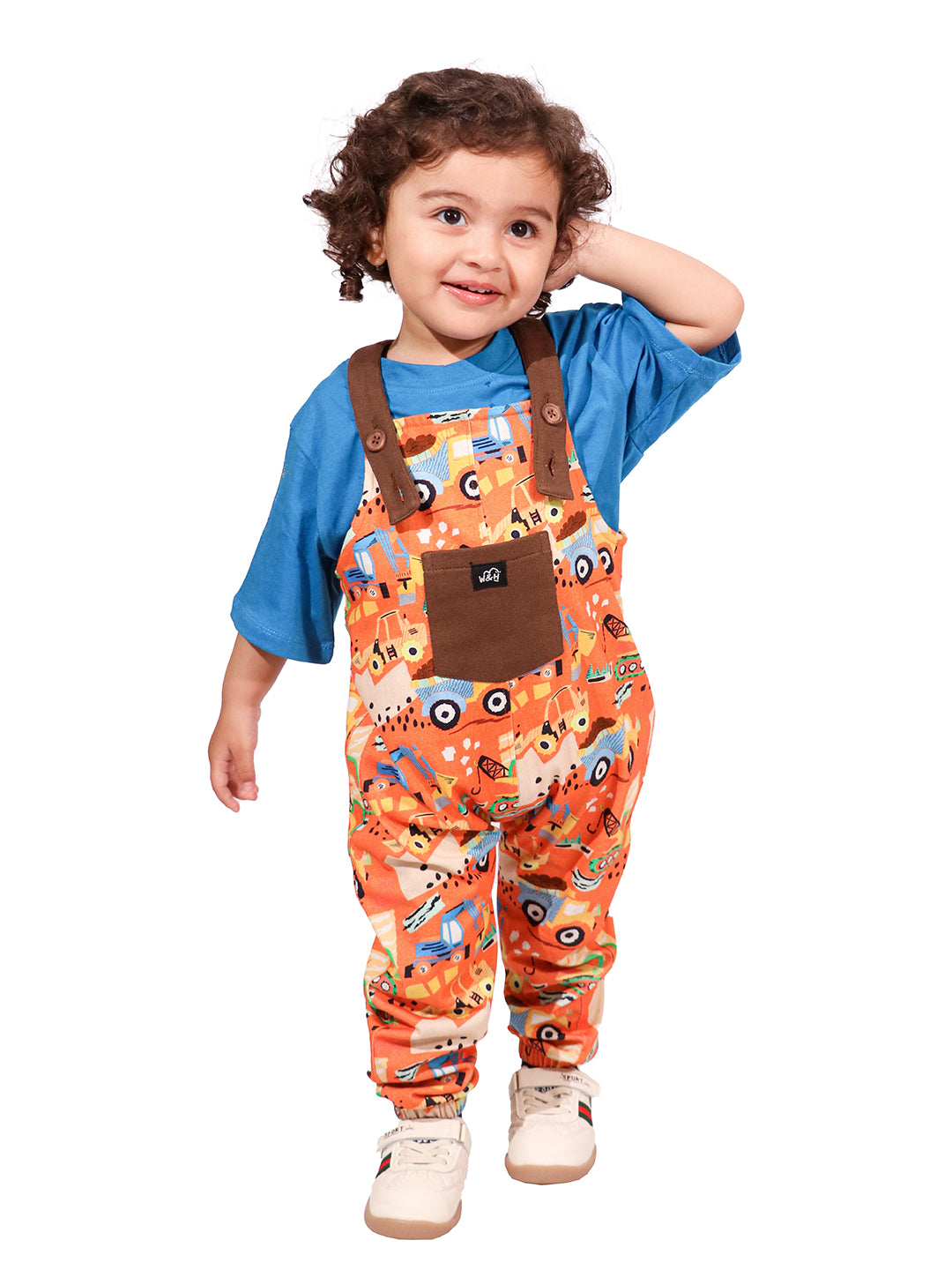 Construction Cotton Dungaree with Blue T-shirt for Boys & Girls