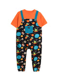 Space Alien Cotton  Dungaree with Orange T-shirt for Boys & Girls