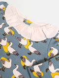 Frilled Neck Bird Printed Bodysuit