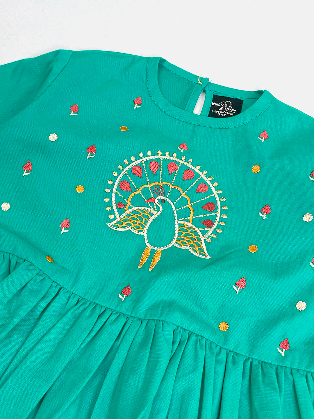 Girls Green Peacock Embroidered Kurta with Salwar