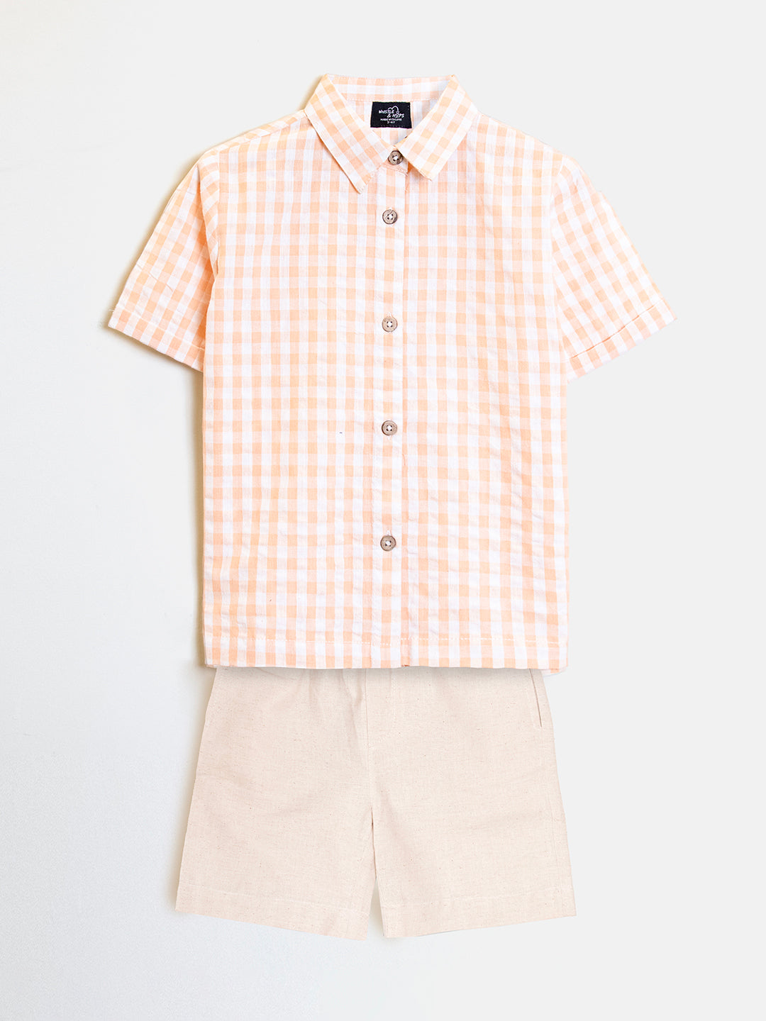 Boys Orange Checks Shirt and Shorts Set