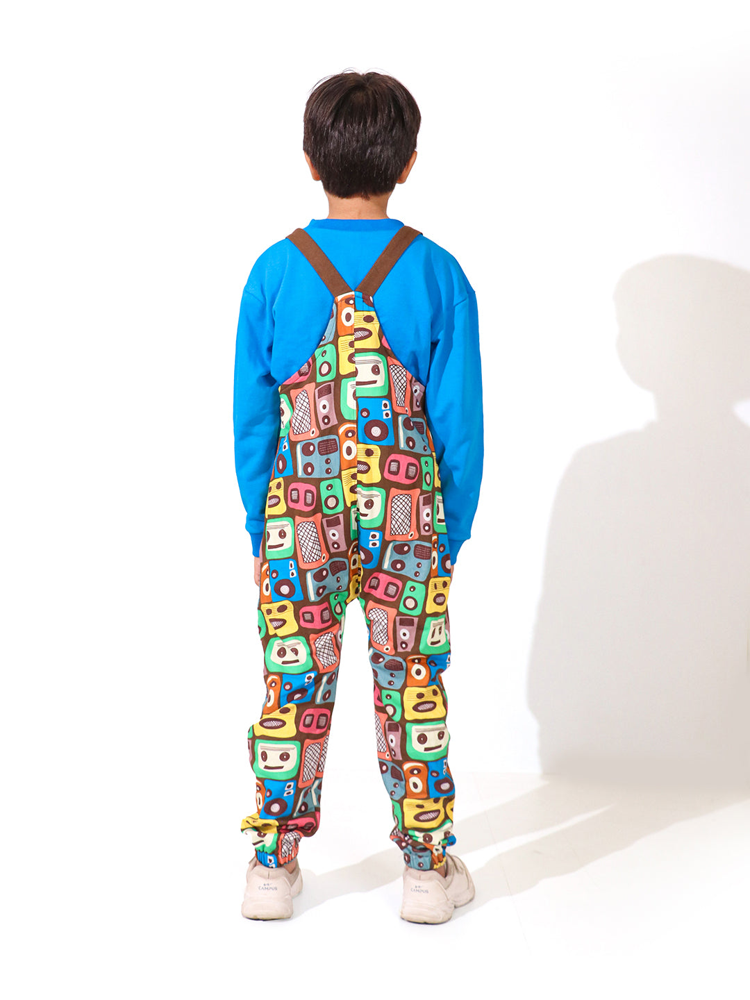 Whistle & Hops Retro Music Tape Dungaree with Blue Sweatshirt