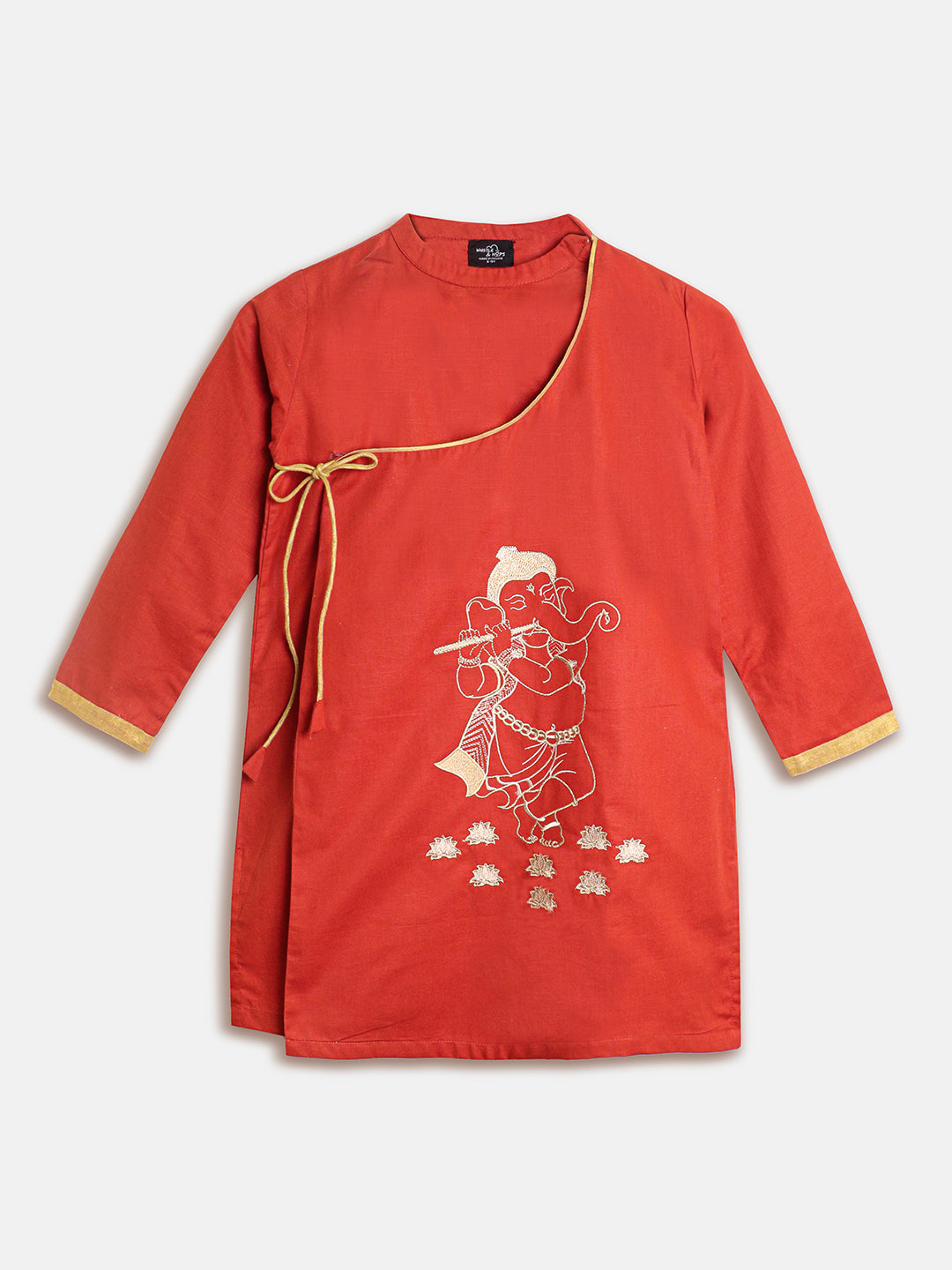 Boys Red Ganesha Embroidered Kurta with Dhoti