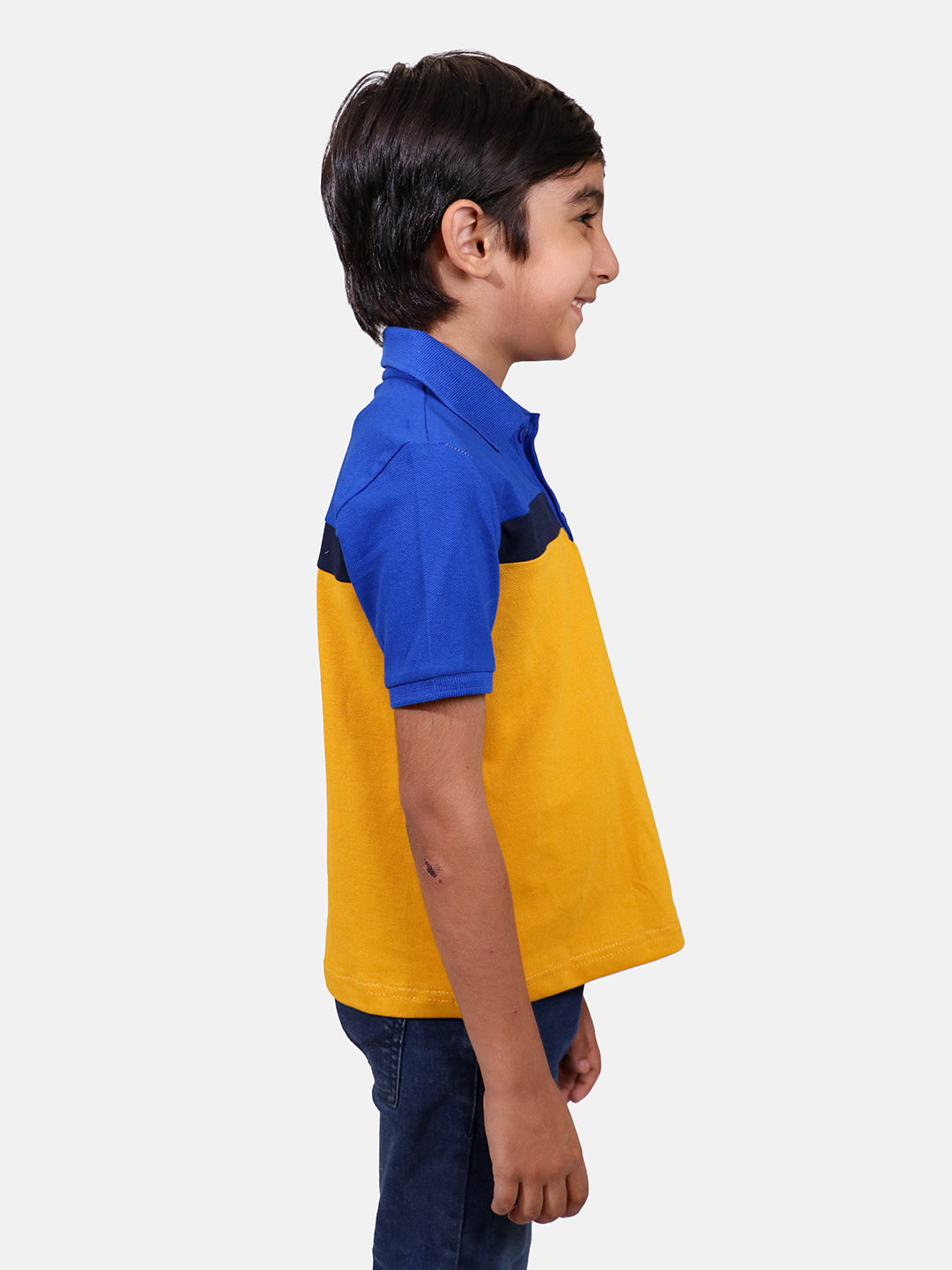 Tricoloured Horizontal Panelled Polo T-shirt