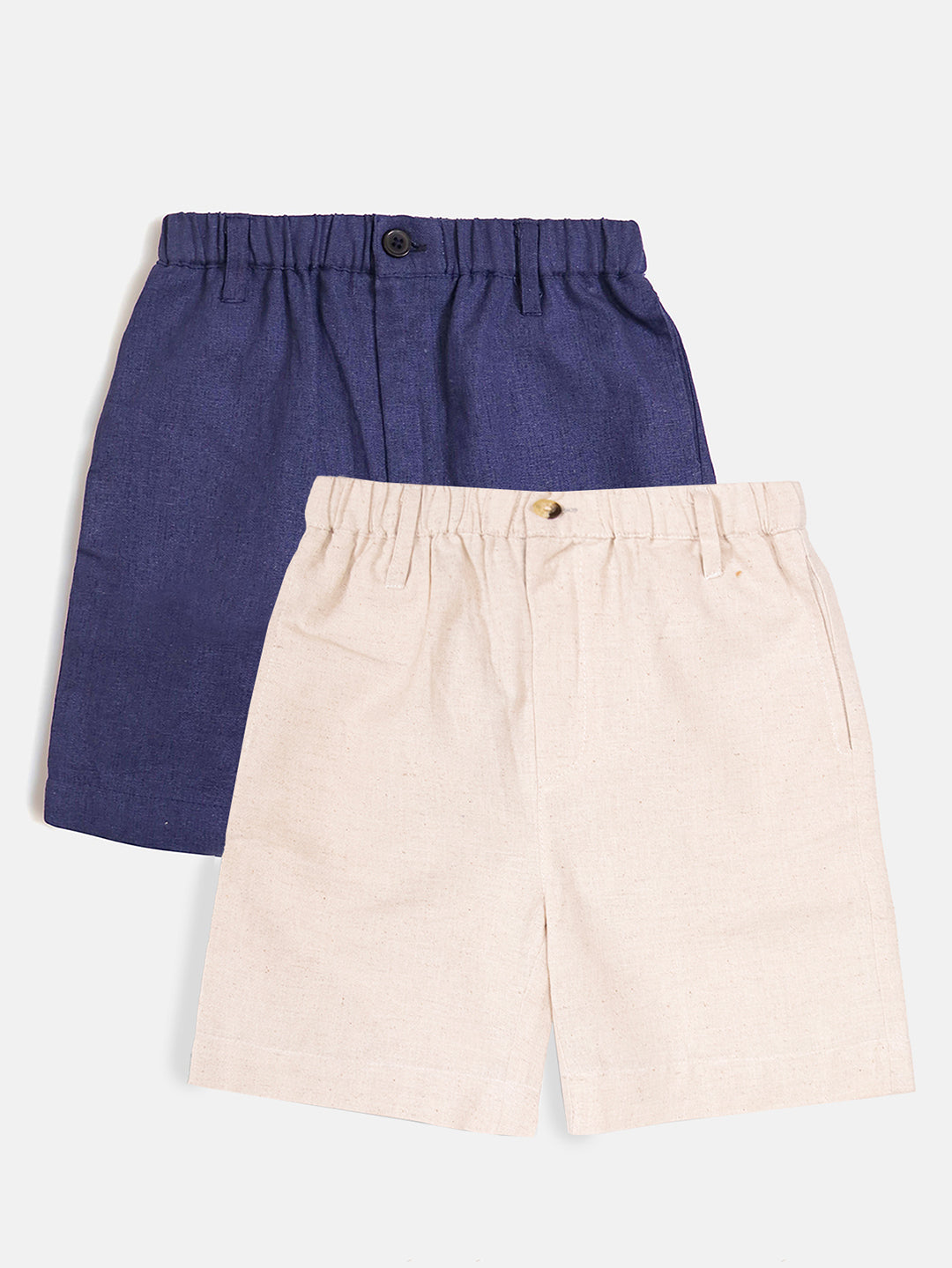 Boys Elastic Shorts Combo-Navy Blue and Cream