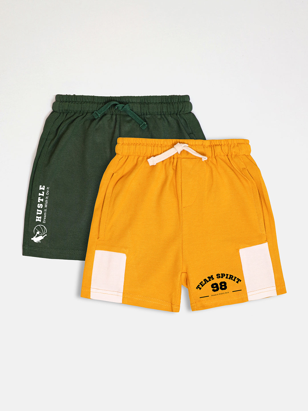 Boys Cotton Shorts Combo- Green and Yellow