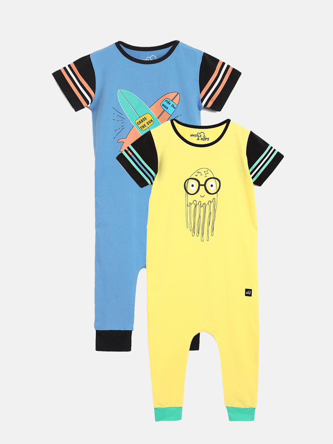 Half Sleeves Rompers Combo- Surfboard and Jellyfish