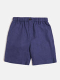 Boys Elastic Navy Blue Linen Shorts