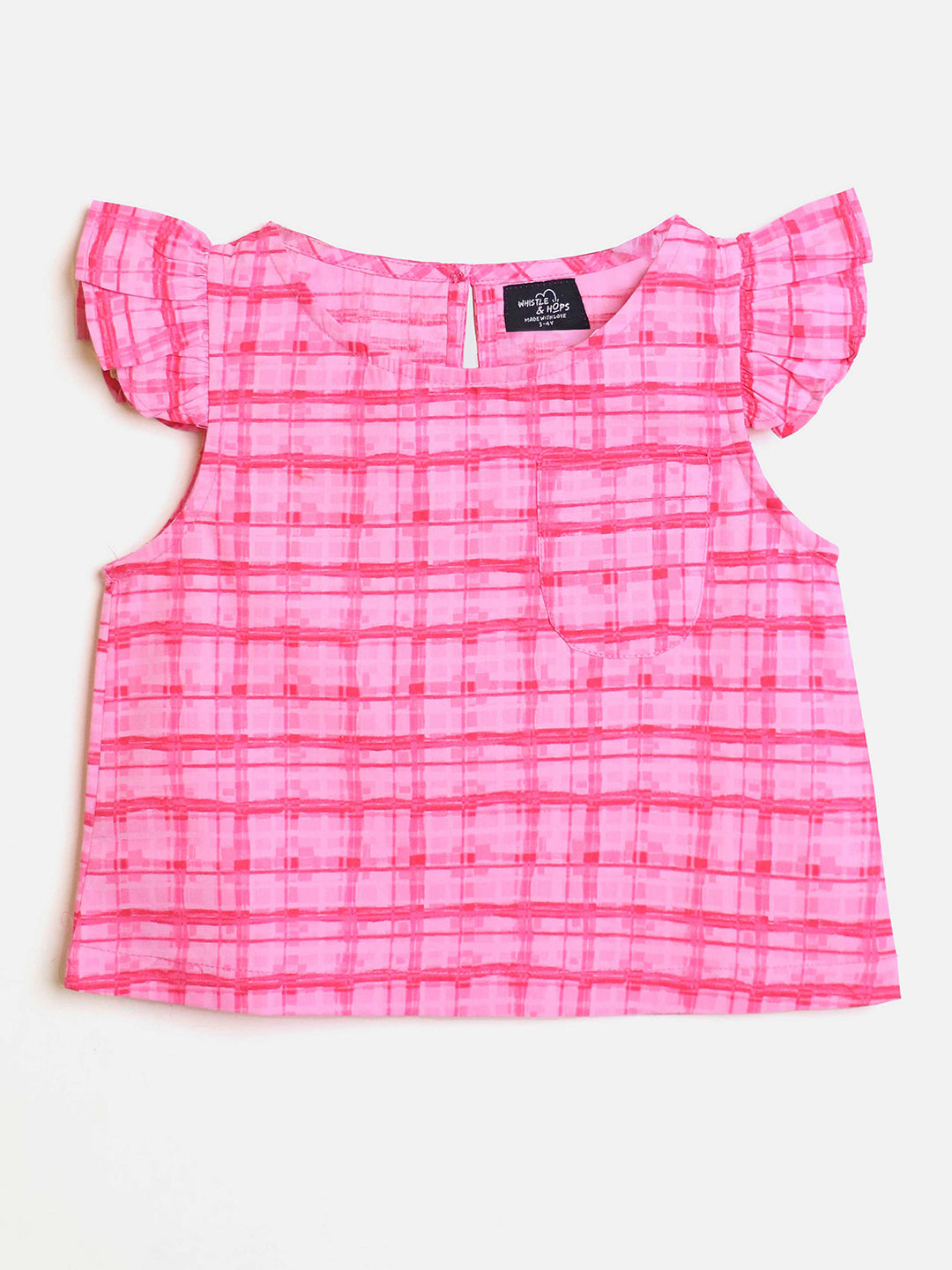 Plaid Printed Frilled Cotton Top