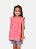 Pink Ruffled Neck Flare Top