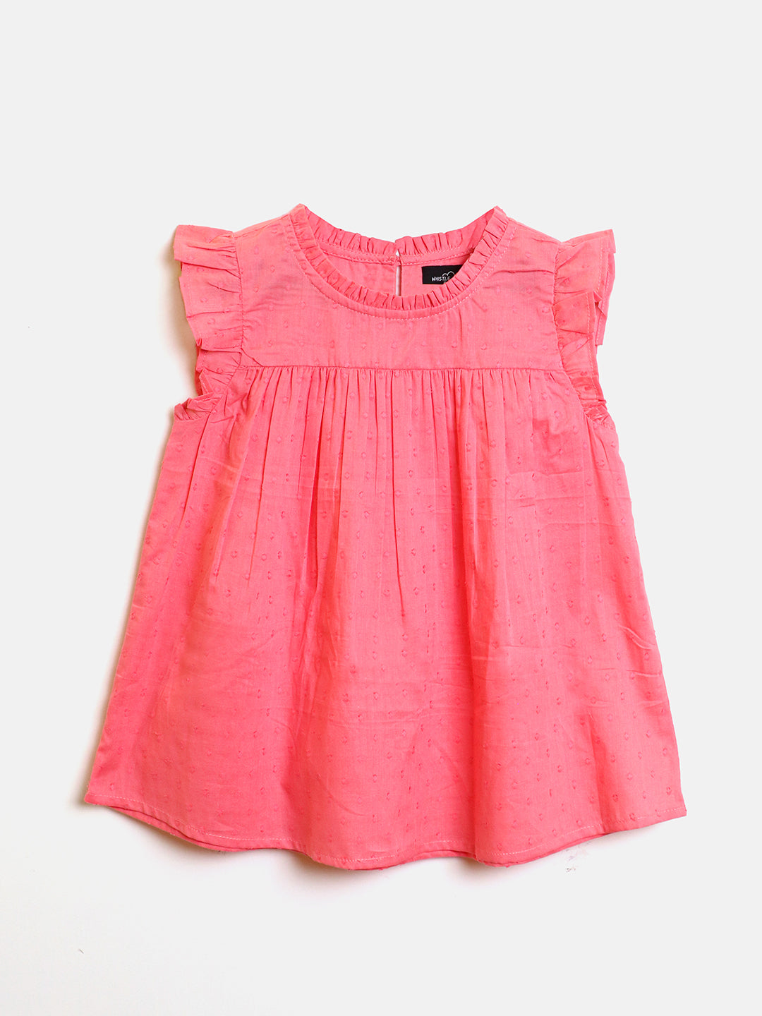 Pink Ruffled Neck Flare Top