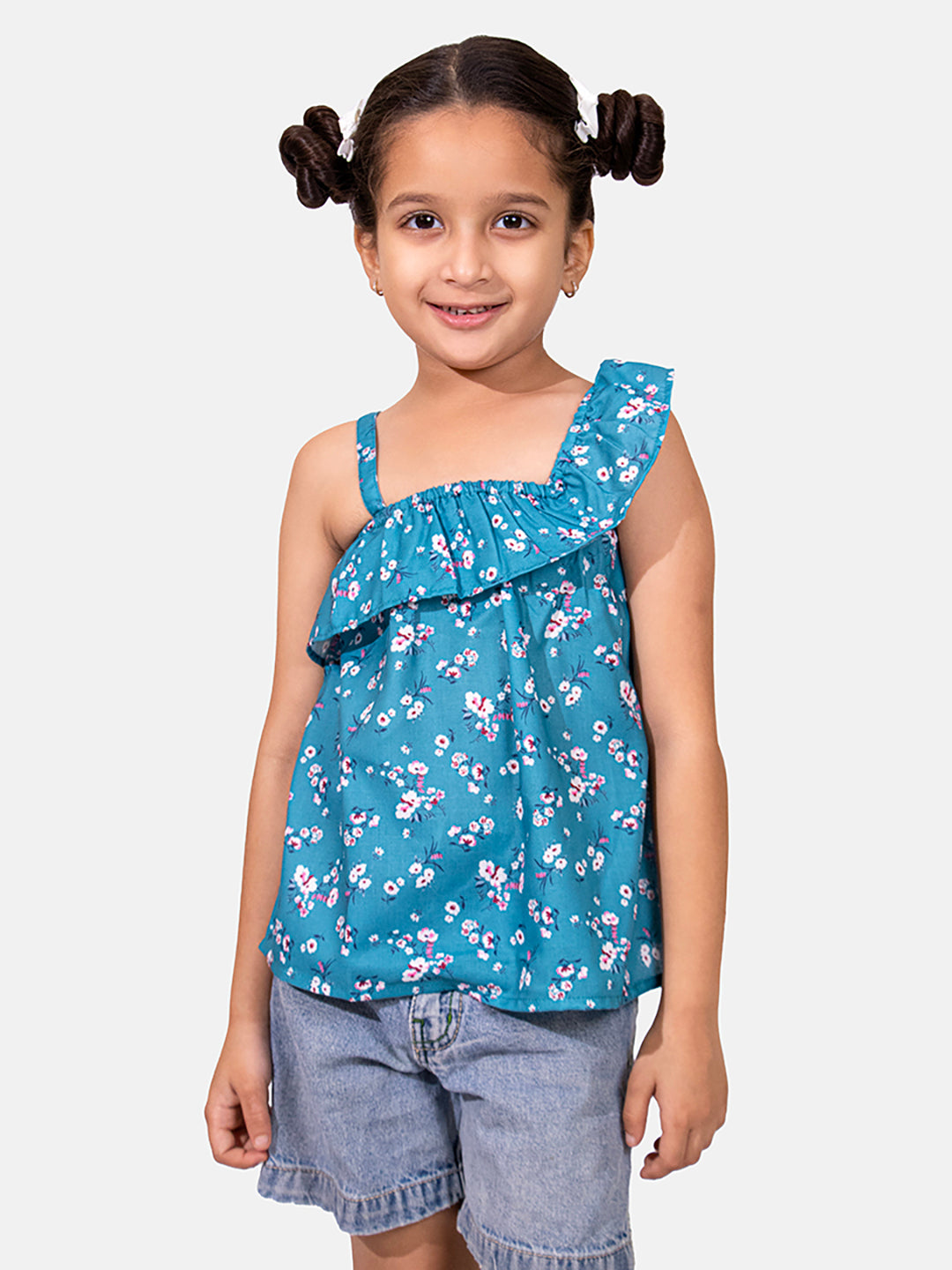 Floral Printed Ruffle Strap Cotton Top