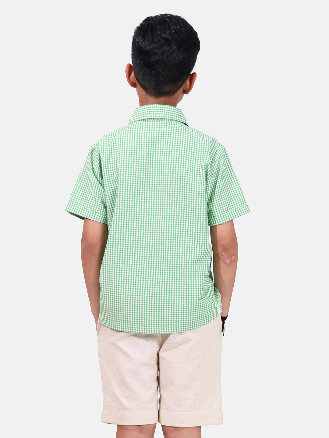 Boys Green Checks Cotton Shirt