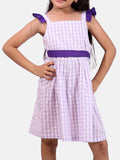 Sleeveless Purple Checks Cotton Dress