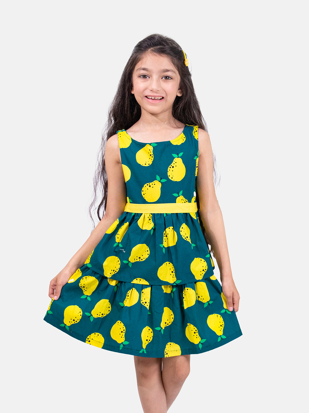 Lime Printed Tiered Cotton Dress