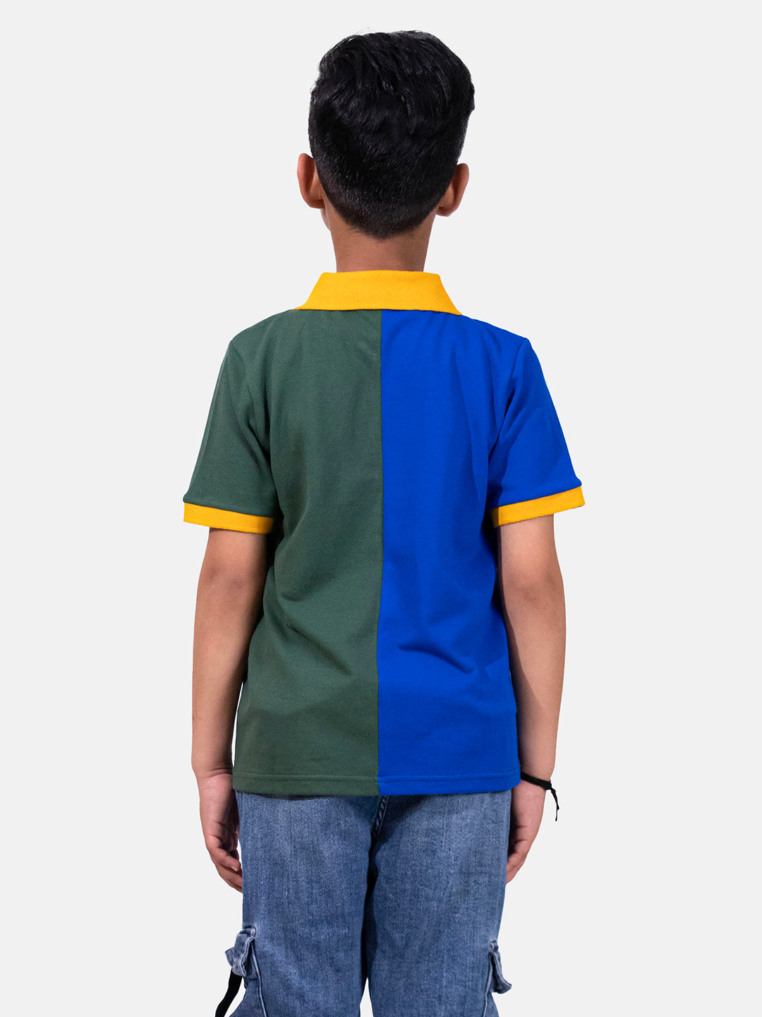 Green and Blue Colourblocked Polo T-Shirt