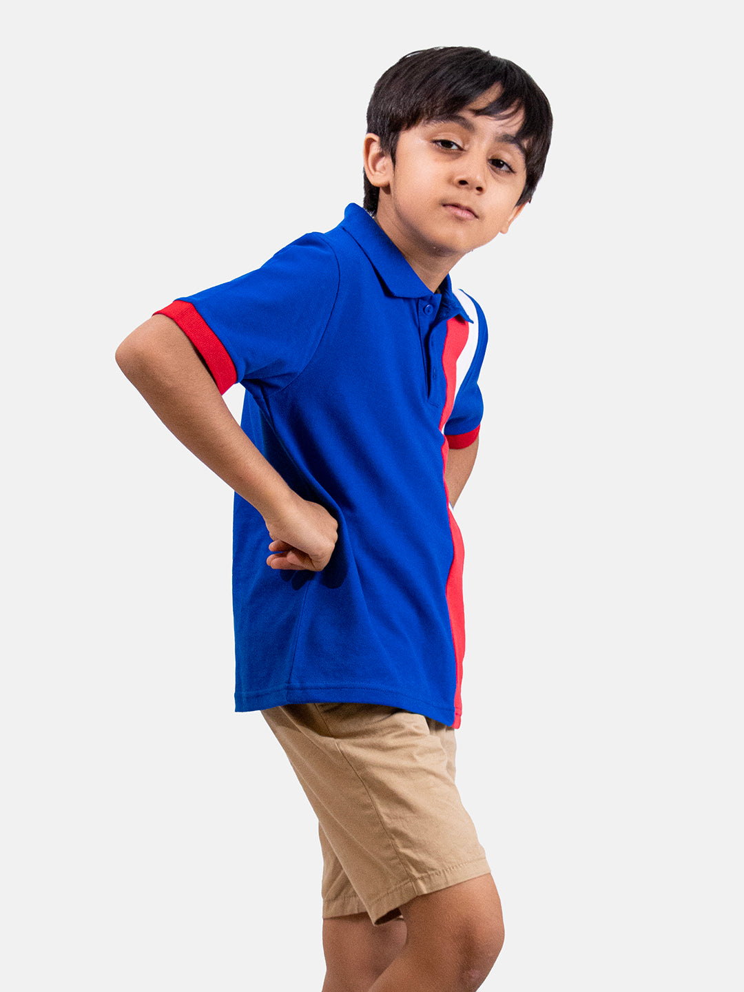 Tricoloured Vertical Panelled Polo T-shirt