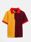 Maroon and Yellow Colourblocked Polo T-Shirt