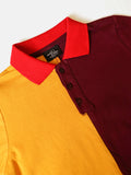 Maroon and Yellow Colourblocked Polo T-Shirt