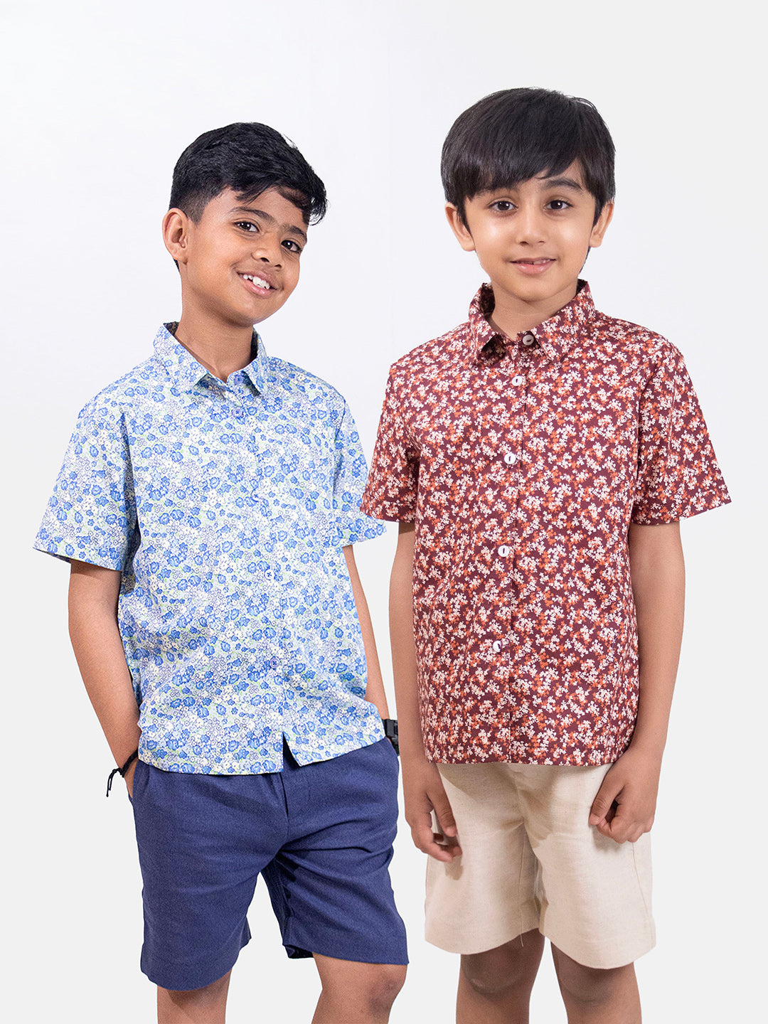 Boys Cotton Shirts Combo- Blue and Brown