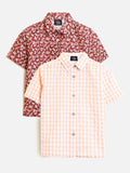 Boys Cotton Shirts Combo- Orange and Brown