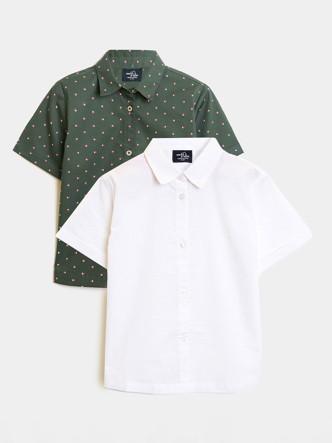 Boys Cotton Shirts Combo- Green and White