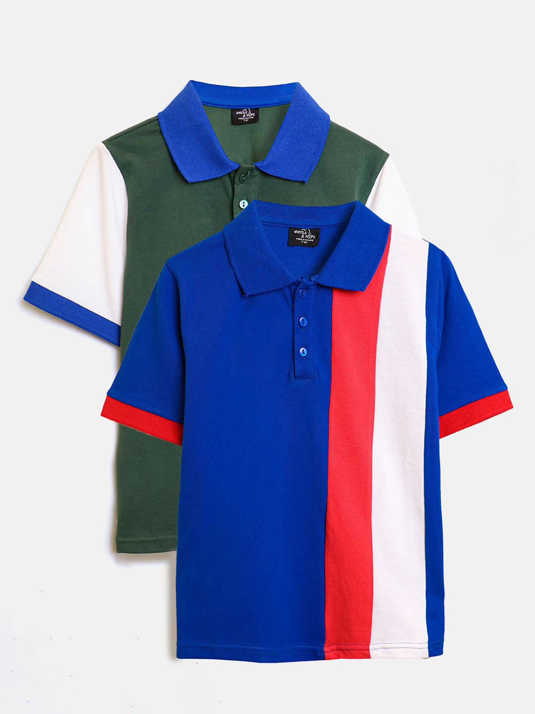 Colourblocked Polo T-shirts Combo- Blue and Green
